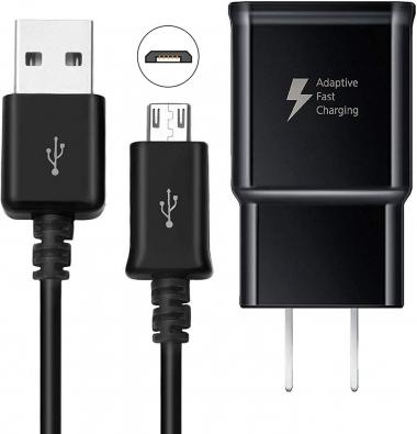 Adaptive Fast Charging Wall Charger with 5-Feet/1.5 Meter Micro USB Cable Kit Set Compatible with Samsung Galaxy S7 / S7 Edge / S6 / S6 Edge / A6 / J7 / J3 / Note 5 [Black]