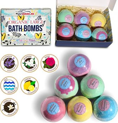 Organic Bath Bombs (Large, 6-Pack) Natural Aromatherapy Essential Oils | Soothing Fragrance, Moisturizing Skincare | Handcrafted, Individually Wrapped |