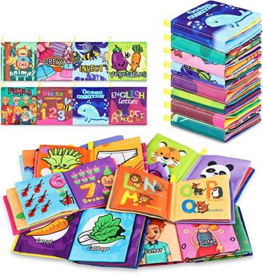 Baby Bath Books,Nontoxic Fabric Soft Baby Cloth Books, Early Education Toys,Waterproof Baby Books for Toddler, Infants Crinkly Cloth Book Bath Toys for 6 to 12 - 18 Months - Pack of 8