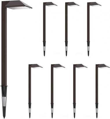 GOODSMANN Path Lighting 8 Pack LED Low Voltage Landscape Lights 0.6 Watt Garden Lights Outdoor Lighting with Metal Stake and Connector 22 Lumen Warm White Landscape Light, Charcoal Brown 9920-2101-08