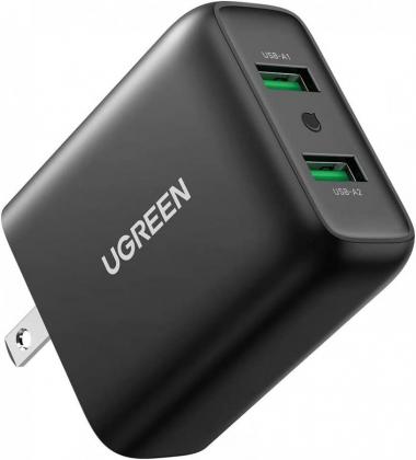 UGREEN Quick Charge 36W Dual Wall Charger QC 3.0 USB Wall Charger Fast Charging Adapter Compatible for Samsung Galaxy S20 S10 S9 S8 Note 10 9 iPhone iPad LG HTC and More