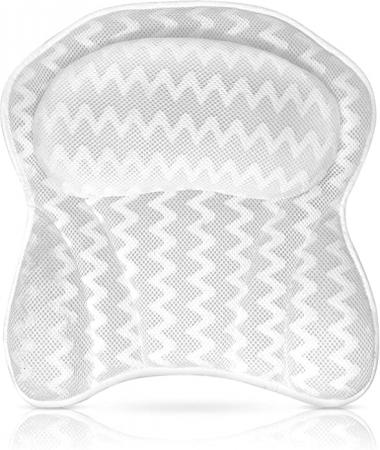 Luxurious Bath Pillow for Tub – Ergonomic Bath Pillow for Neck and Back Support – Bathtub Cushion for a Clean - Breathable Comfort 3D Quilted Mesh – Air Mesh Technology Supports Joints (White)