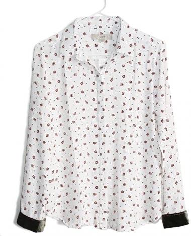 Ann Taylor LOFT Women's - Mistletoe Floral Print Velvet Cuffed Blouse