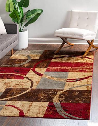 Unique Loom Barista Collection Modern, Abstract, Vintage, Distressed, Urban, Geometric, Rustic, Warm Colors Area Rug, 9 ft x 12 ft, Multi/Beige