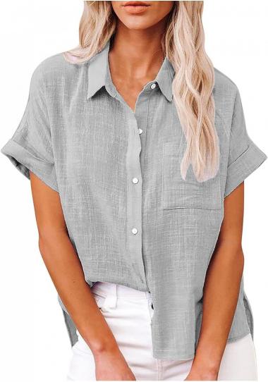 SMIDOW Womens Button Down Cotton Linen Shirts V Neck Roll Up Short Sleeve Blouses Loose Collared Shirt Casual Work Tops