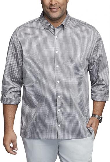 Van Heusen Men's Big Stain Shield Never Tuck Stretch Pattern Button Down Shirt, Black Check, 4X-Large Tall