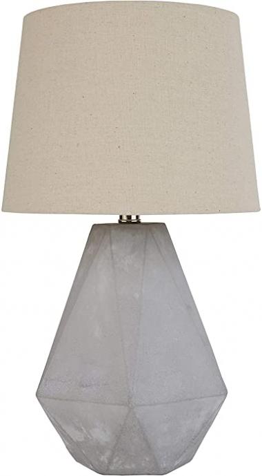 Amazon Brand – Rivet Mid Century Modern Diamond Cut Concrete Bedside Table Desk Lamp With Light Bulb - 20 Inches