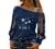 Women Casual Dandelion Printed Long Sleeve Cold Shoulder Tops Sexy Mesh Sheer Boat Neck Loose T-Shirts Jumper Pullover