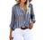 Astylish Womens V Neck Striped Roll up Sleeve Button Down Blouses Top