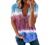 Womens Crewneck Zip Up Printed Short Sleeve T-Shirt Casual Loose Side Split Summer Tee Shirts Tops Comfy Tshirt Blouse