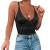 Velius Women's Sexy Deep V Neck Shiny Thong Bodysuit Tank Tops with Underwire