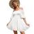 EXLURA Womens Lantern Sleeve Tie Back Dress Ruffled Off Shoulder A-Line Vintage Mini Dress