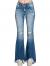 DAY VILLAGE Women's Distressd Mid Rise Stretch Flare Bottom Jeans