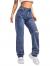 SweatyRocks Women's High Waist Slant Pocket Denim Jeans Ripped Straight Leg Pants