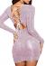 Meenew Women's Long Sleeve Glitter Dress Back Lace Up Bodycon Sequin Party Dress