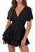 Hocuos Women's Long Lantern Sleeve Plunging V Neck Dress Tie Waist Layer Ruffle Hem A Line Swing Casual Short Mini Dress