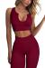 FAFOFA Workout Outfits for Women 2 Piece Ribbed Seamless Crop Tank High Waist Yoga Leggings Sets