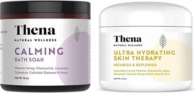 THENA Calming Bath Therapy Soak and Ultra Hydrating Skin Cream for Eczema Psoriasis Dry Skin Bundle