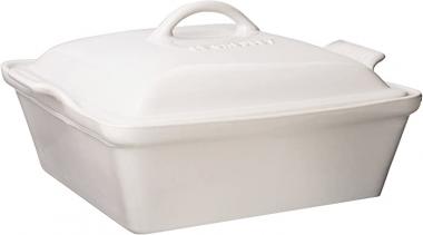 Le Creuset Stoneware Heritage Covered Square Casserole, 2.5 qt. (9"), white