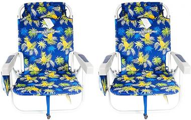 2 Tommy Bahama Backpack Beach Chairs Blue/Pineapple