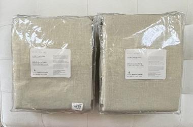 Pottery Barn Belgian Flax Linen~Blackout~Drape ~3 in 1~Set of Two Panels~ 50" x 108”~*Natural*~