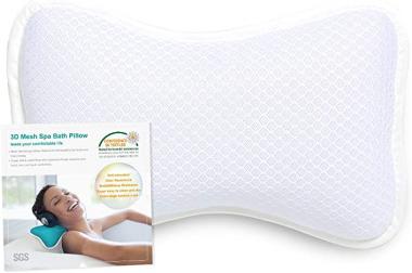 Coastacloud Bath Pillow with Suction Cups, Supports Neck and Shoulders Home Spa Pillows for Bathtub, Hot Tub, Tub Pillows Rest Portable, Relaxing & Comfortable - White