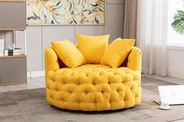 Pannow Modern Akili Swivel Accent Sofa Barrel Chair, Lounge Swivel Barrel Chair 42.9 Inch Linen 360°Swivel for Hotel Living Room/Modern Leisure Chair (Yellow)