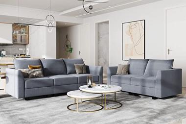 HONBAY 2 Piece Sofa and Loveseat Sets for Living Room Furniture Set Reconfigurable Modular Sofa Set for Living Room in Bluish Grey