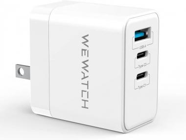 USB C Charger, WEWATCH 65W Foldable Plug Fast Wall Charger 3 Port GaN Tech PD 3.0 PPS Compatible with MacBook Pro/Air, Dell XPS, iPad Mini/Pro, iPhone 13/13 Pro Max/iPhone 12, Galaxy S21