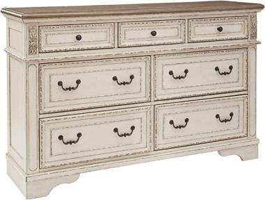 Signature Design by Ashley Realyn French Country 7 Drawer Two Tone Dresser, Chipped White