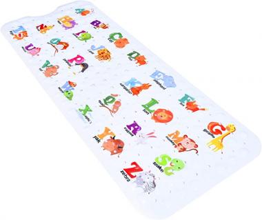 Secopad Kids Bath Mat for Tub Non Slip, 40 X 16 Inch Large Animal Alphabet Anti Slip Toddler Baby Bath Mat