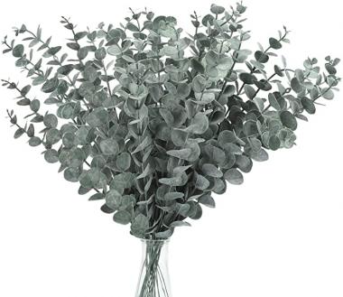 FUNARTY 30pcs Artificial Eucalyptus Stems 18in Faux Eucalyptus Leaves Stems Fake Eucalyptus Branches for Wedding Bouquet Home Decor