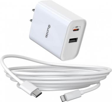 32W iPhone 13 Fast Charger [MFi Certified], Quntis iPhone Charger Dual Ports (PD 20W+12W) w/USB C to Lightning Cable, USB Wall Charger Block Plug for iPhone 14 Pro Max/13/12/11/X/8 Plus/iPad/Airpods