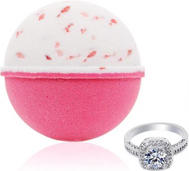 Bath Bomb with Surprise Size Ring Inside - Pink Himalayan Sea Salt Extra Large 10 oz. Bath Bombs with Jewelry - Hand Made in USA - Perfect for Spa & Bubble Bath. Great Gift for Birthday, Mothers Day