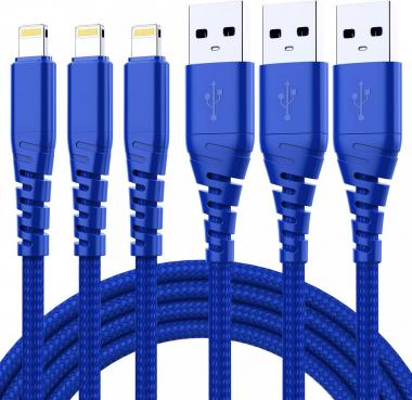 iPhone Charger Cord 6 Ft 3Pack for [Apple MFi Certified], Lightning to USB-A Wire 6 Foot, iPhone Charging Cable 6 Feet USB Cables Compatible with iPhone 11/XS/XR/X/8 Plus/7/6/5- Blue