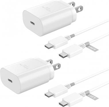 USB C Wall Charger 10 FT, 2 Pack 25W Super Fast Charger Block wit 10FT Type C Charger Fast Charging Cable for Samsung Galaxy S22/S22+/S22 Ultra/S21/S21+/S21 Ultra/S20/Note 20/Note 10/Z Fold 3, White