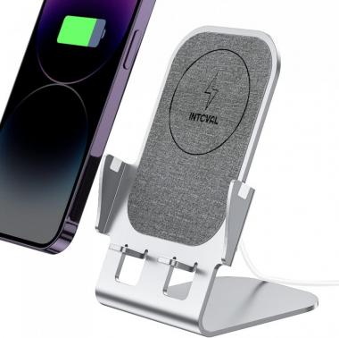 Intoval Fast Wireless Charger Stand, for iPhone 14/14 Pro/14 Pro Max/13/12/SE/11/XS/XR/X Samsung Galaxy S22/S21/S20/S10/S9/S8/Note 20 Ultra/10/9 and Other Wireless Charging Phones(Y3,Silver)