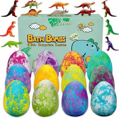 Bath Bombs for Kids with Toys Inside for Girls Boys - Surprise Dinosaur Eggs 12 Large Size Gift, Handmade Bubble Bath Fizzies Spa Fizz Balls for Christmas Birthday Easter Day (Package May Vary)