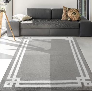 Antep Rugs Bordered 8x10 Modern Geometric Indoor Area Rug Amg111 (Gray, 7'10" x 10')