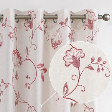 Lazzzy Linen Curtains Floral Embroidery Window Treatment Set Linen Textured Farmhouse Curtain Light Filtering Drapes for Living Room Bedroom 2 Panels 84 Inch Length Terrared on Beige