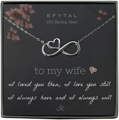 EFYTAL Wife Gifts, Wife Birthday Gift Ideas For Her, Romantic Sterling Silver Infinity with Heart Necklace Jewelry for Women, Cute Anniversary / Valentines Day Present