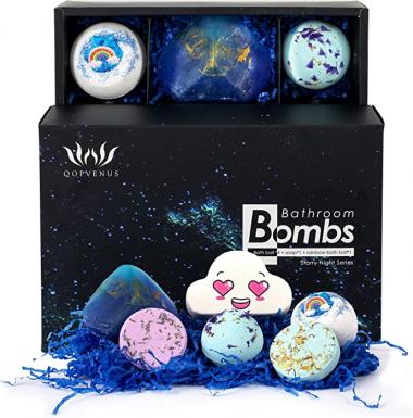 QOPVENUS Bath Bombs for Women-Home Spa Bubble Bath， Bath Bombs Gift Set，Handmade Natural Sea Salt and Aromatic Plant Essential Oil，with Sea Salt Essential Oil Soap, The Best Gift for Girlfriend,