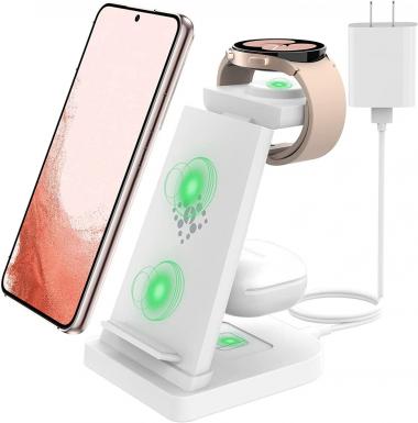 Samsung Wireless Charger Stand Charging Station for Galaxy Watch 4/3 Active 2/1 Galaxy S22 S21 S20(Plus/Ultra)/Z Flip/Fold 4 3 Note20 10 Buds2 Pro/Buds Pro/Live for 3 in 1 Multiple Devices (White)