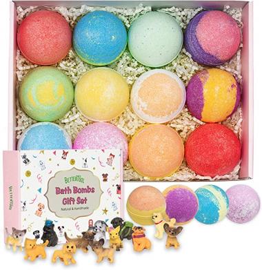 Bath Bombs Gift Set for Kids with Surprise Inside, Easter Kids Bath Bombs Gift Set with Toy Dogs, Gentle Safe Handmade Kids Spa Bath Fizz Balls with Fun, Birthday Gifts for Girls Boys