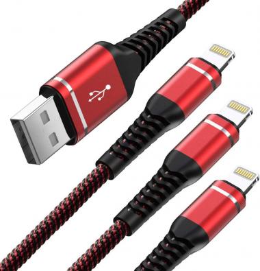 10 ft Long iPhone Charger Cord 3Pack 10 Foot Red Unbreakable USB Fast iPhone Charging Nylon Braided Charger Cord Compatible with iPhone 13/12/ 11/X/XS/XR/XS Max/8/7/6/5S/SE, iPad Pro/Mini/Air(Red)