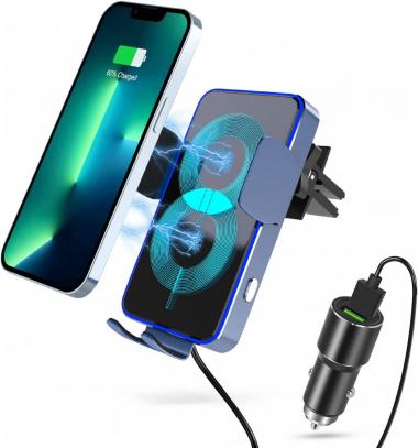 Wireless Car Charger [Fast Charger Adapter Included], Dual Coil 15W Qi Fast Charging, Auto-Clamping Air Vent Charger Holder for iPhone 14 13 Pro Max/13 12 Pro/12 Mini/XS, Galaxy Z Flip3 S22 S21+