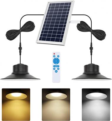 Solar Lights Outdoor, NIORSUN LED Solar Pendant Lights 5000K|4000K|3000K| Dimmable Lighting with Remote Control, 2x16.4ft Cable IP65 Waterproof for Indoor, Garden, Patio, Garage, Camp(2 Pack)