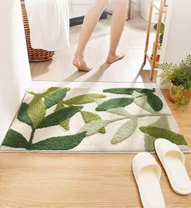 Bath Mat 17x24 inch Leaves Green Area Rug Non-Slip Soft Absorbent Bathroom Rugs Machine Washable Bath Rug Floor Carpet Entryway Door Mat for Doormats Tub Shower Decor