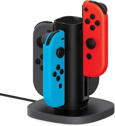 TALK WORKS Joy-Con Charger Dock For Nintendo Switch Gaming Controllers - 4-Remote Docking Charging Station Compatible w/ Switch OLED (Black)