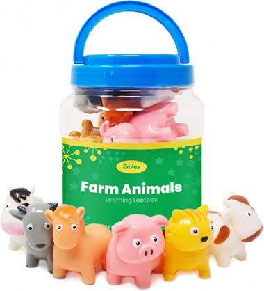 BOLEY Farm Animals Bath Toys Bucket - Includes 12 Colorful Fun Mold Free Bathtub Toys & Pool Toys for Kids & Toddlers Ages 2 and Up!